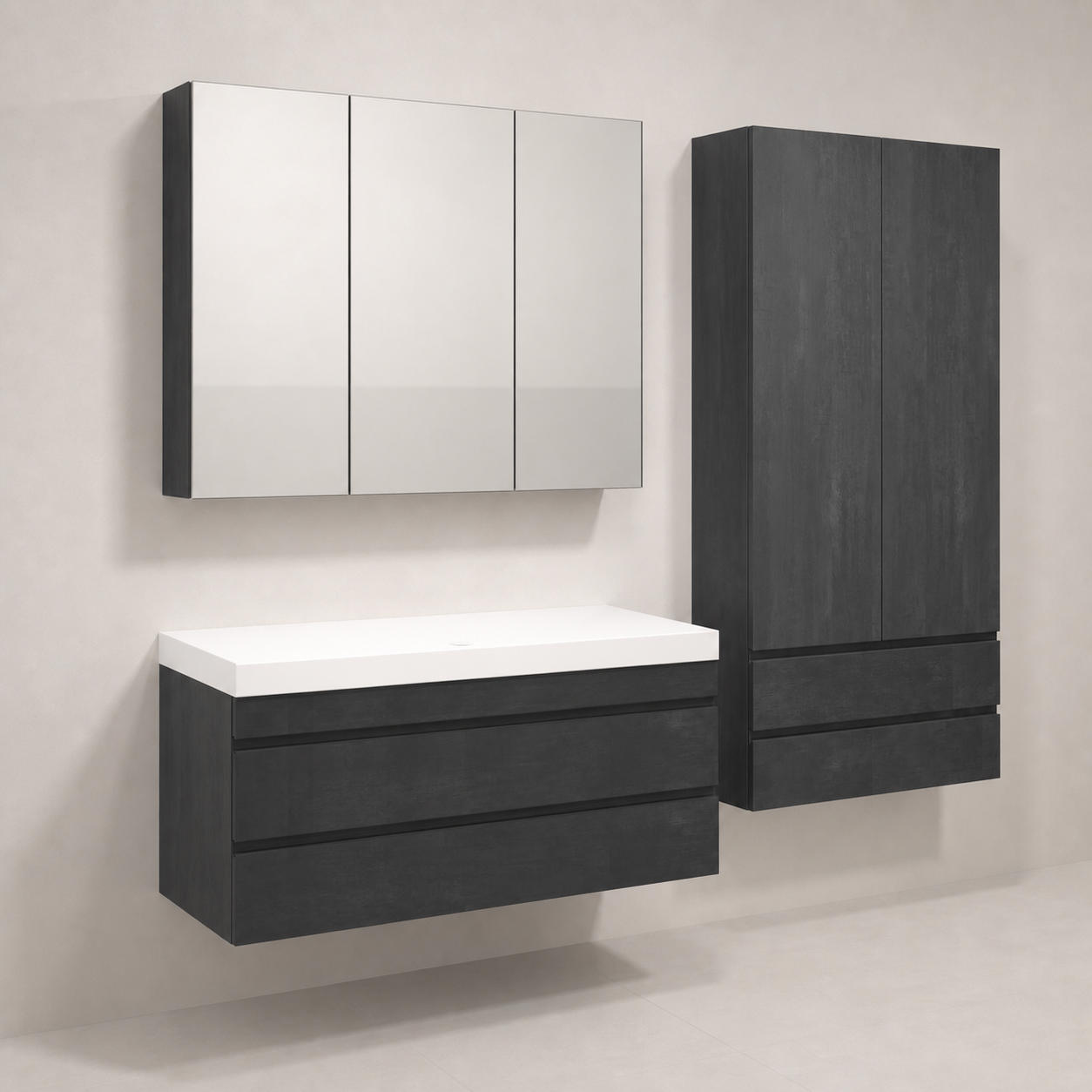Kolpa San Naomi Set Delux 120cm Crna (Ormarić sa umivaonikom + Ogledalo/ormarić + Visoki ormarić)