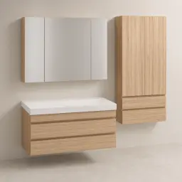 Kolpa San Naomi Set Delux 100cm Braon (Ormarić sa umivaonikom + Ogledalo/ormarić + Visoki ormarić)