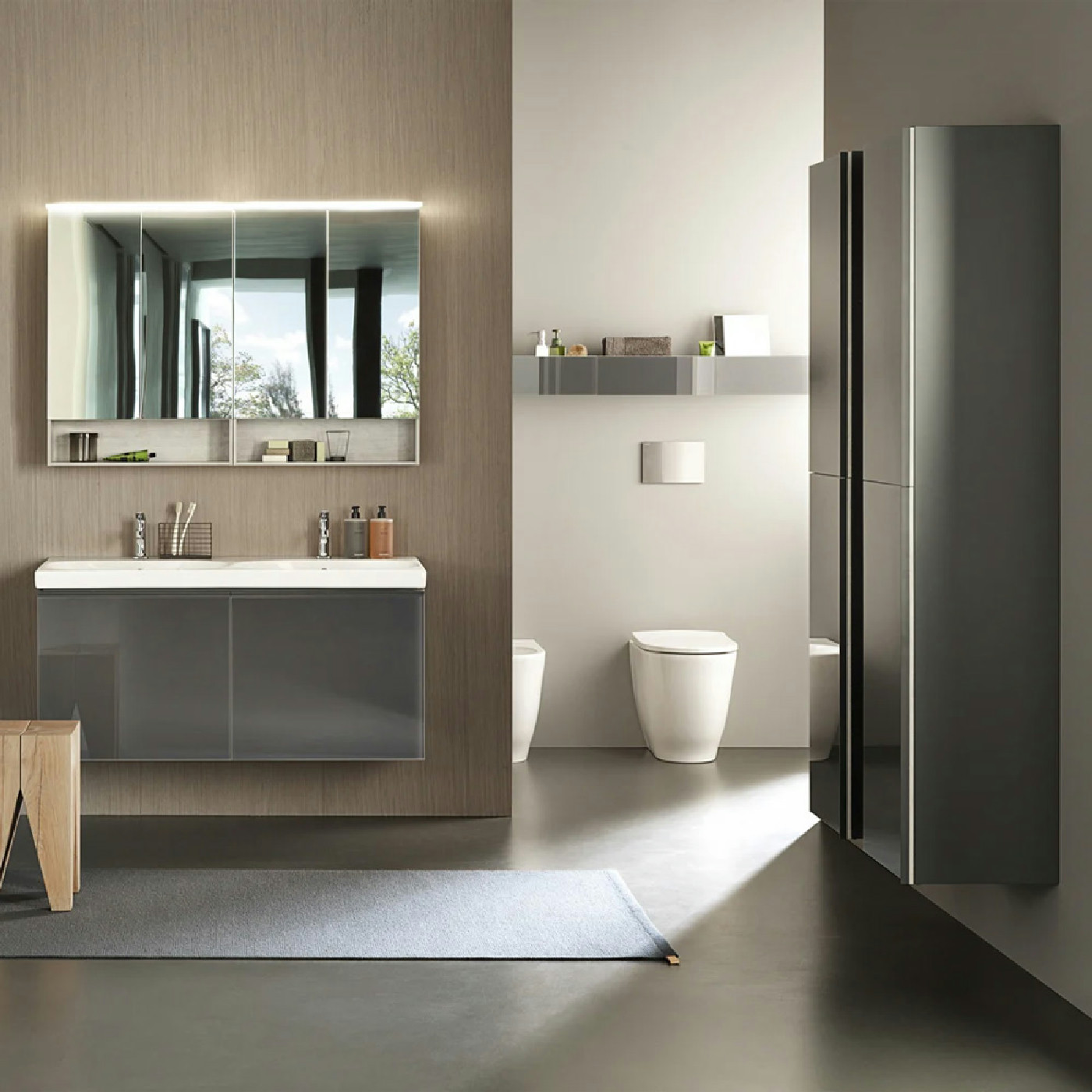 Geberit ormarić Visoki 380 x 1730 x 360 Acanto Sa 2 Vrata Crna Mat/Staklo 500.61