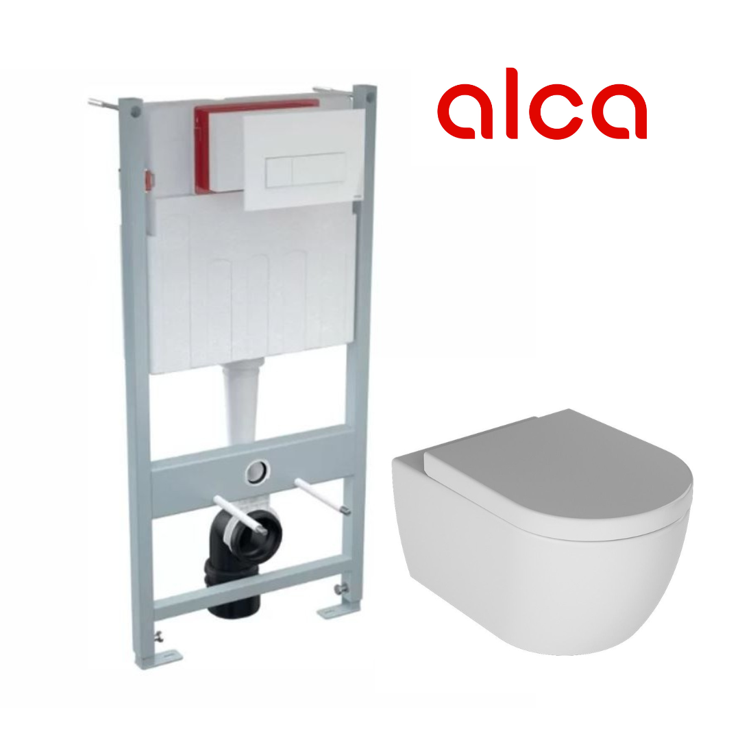Alca SET ugradni vodokotlić Bela tipka WC šolja Genova Rimless I WC daska