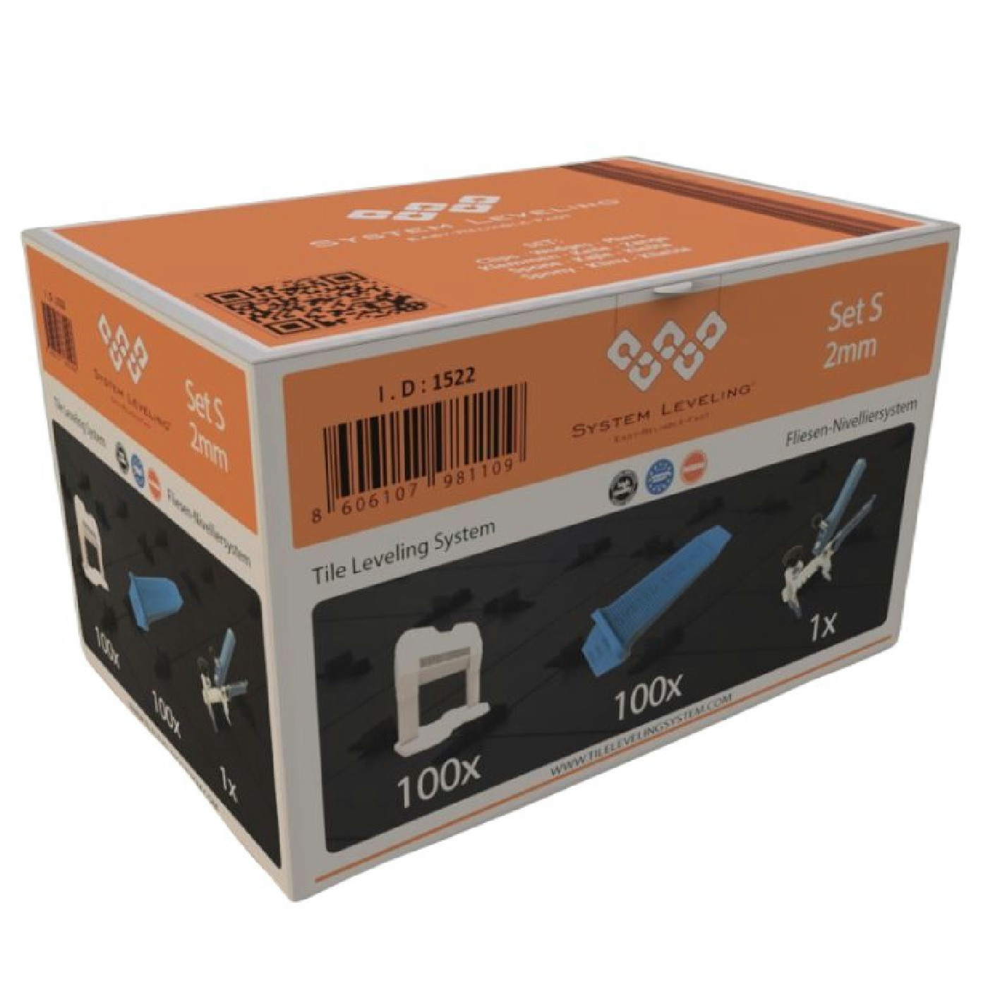 System Leveling Komplet 2mm(100 kajli + 100 spona + klešta)