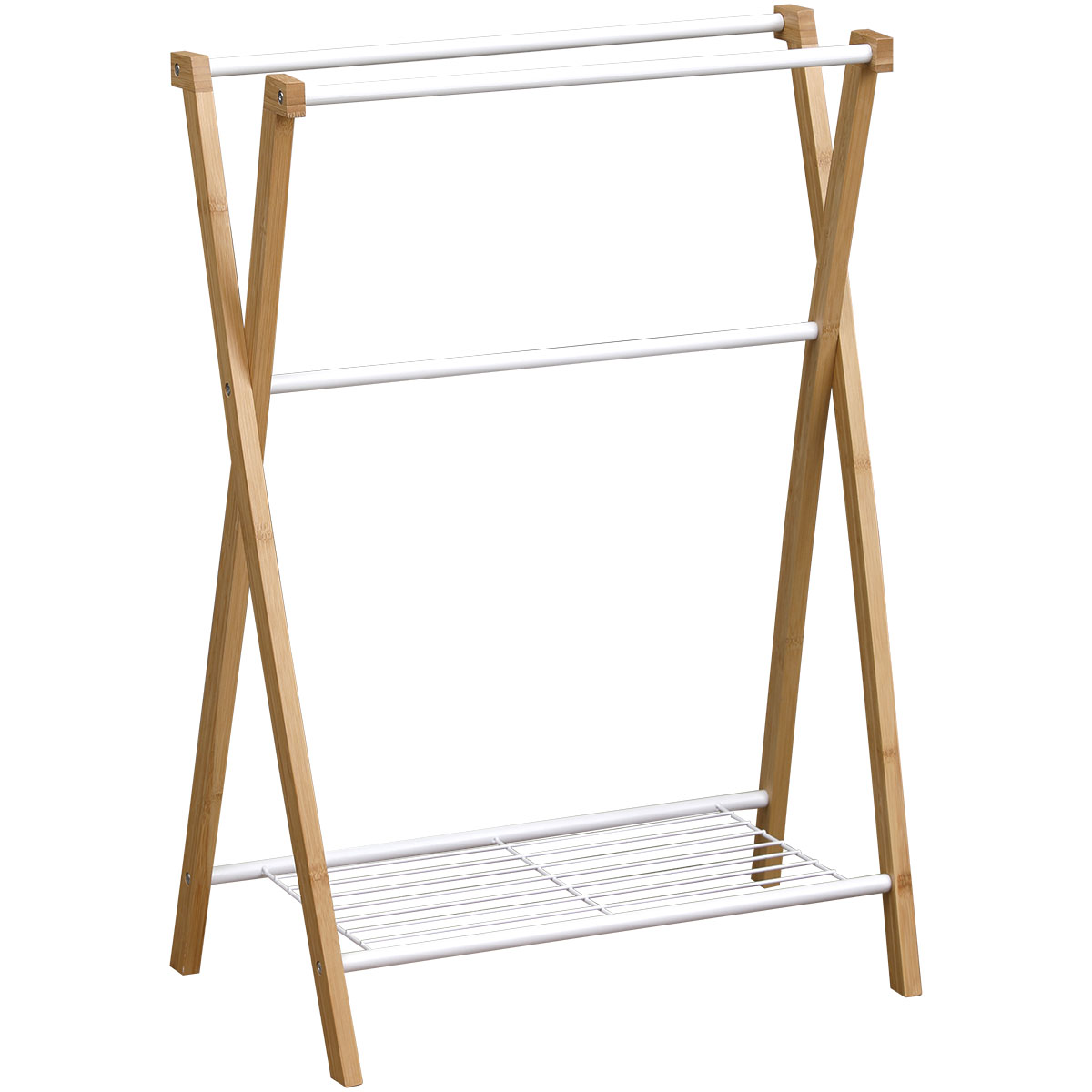 Tendance Držač peškira sa 3 prečke I 1 policom 86X605X37CM METAL/BAMBUS Bela
