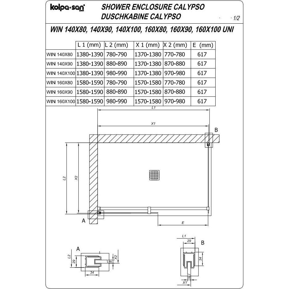 Kolpa WIN 140X90-UNI B/1 CALYPSO 517680