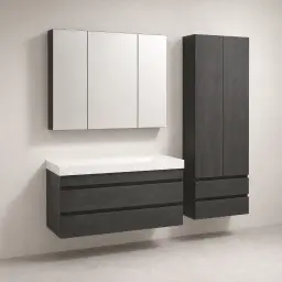 Kolpa San Naomi Set Delux 100cm Crna (Ormarić sa umivaonikom + Ogledalo/ormarić + Visoki ormarić)