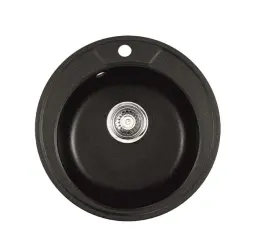 Inter Ceramic Sudopera usadna okrugla 49x49x20 sifon 11 cm granit crna+s1