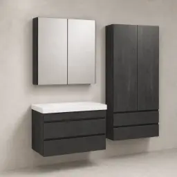 Kolpa San Naomi Set Delux 80cm Crna (Ormarić sa umivaonikom + Ogledalo/ormarić + Visoki ormarić)