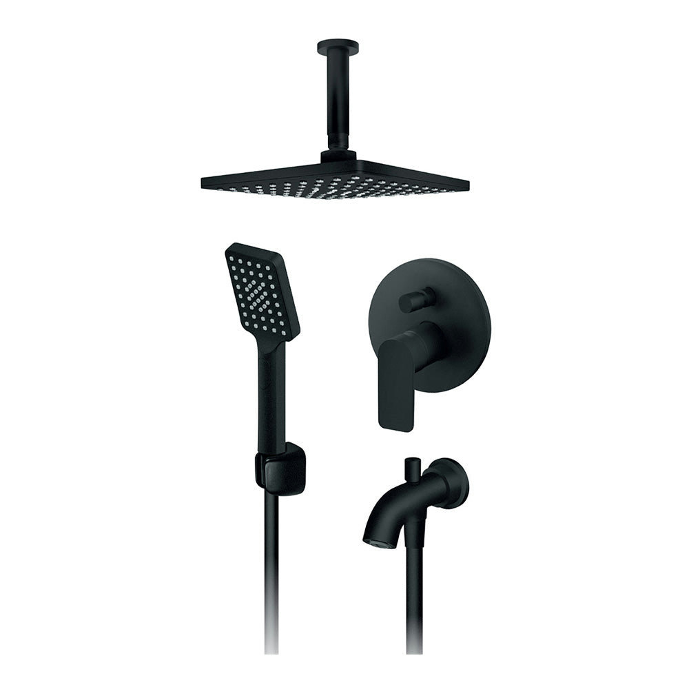 Rosan S2 Black uzidna baterija sa izlivom, plafonskim tušem 210x210mm i ruč tuš