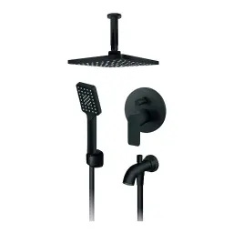 Rosan S2 Black uzidna baterija sa izlivom, plafonskim tušem 210x210mm i ruč tuš 231703B