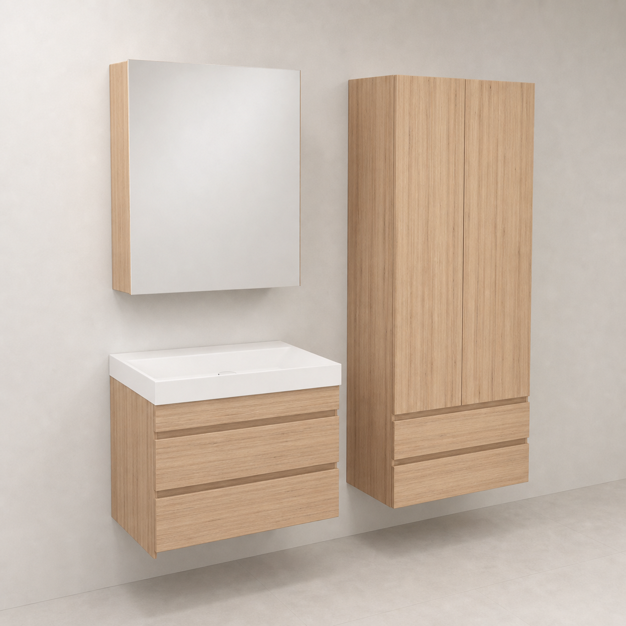 Kolpa San Naomi Set Delux 50cm Braon (Ormarić sa umivaonikom + Ogledalo/ormarić + Visoki ormarić)