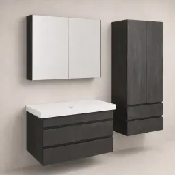 Kolpa San Naomi Set Delux 60cm Crna (Ormarić sa umivaonikom + Ogledalo/ormarić + Visoki ormarić)