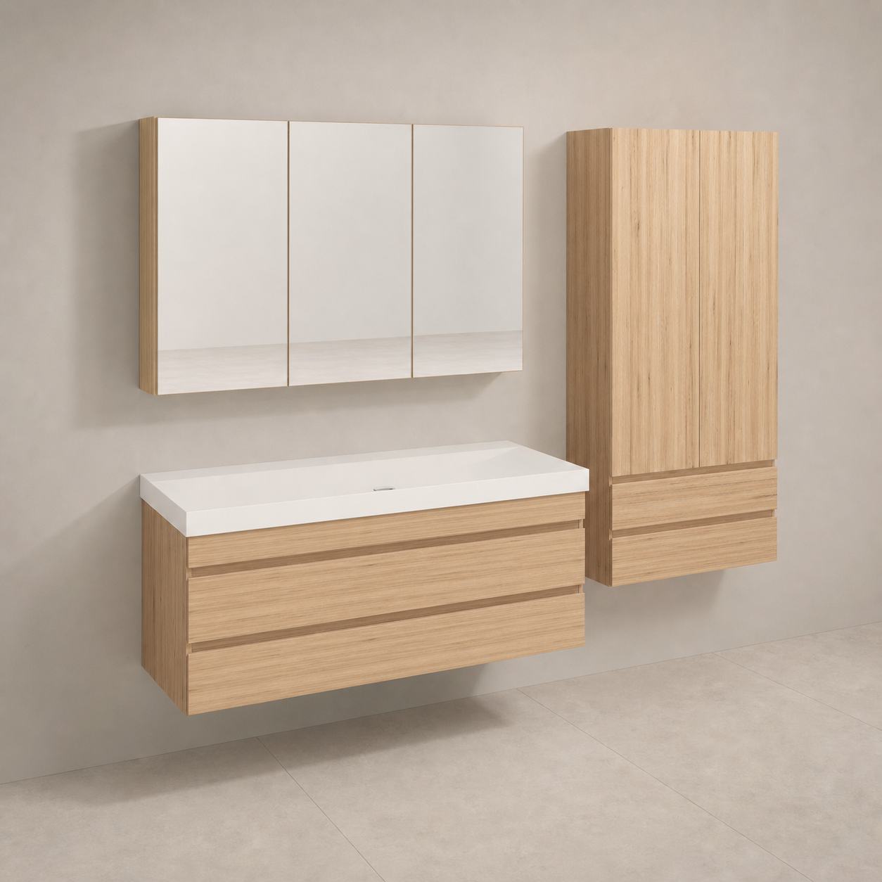 Kolpa San Naomi Set Delux 120cm Braon (Ormarić sa umivaonikom + Ogledalo/ormarić + Visoki ormarić)