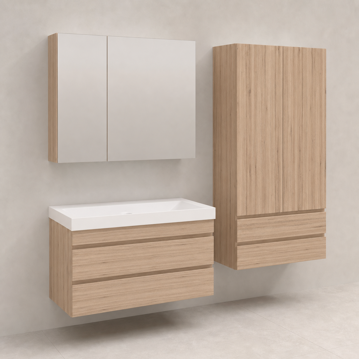 Kolpa San Naomi Set Delux 80cm Braon (Ormarić sa umivaonikom + Ogledalo/ormarić + Visoki ormarić)