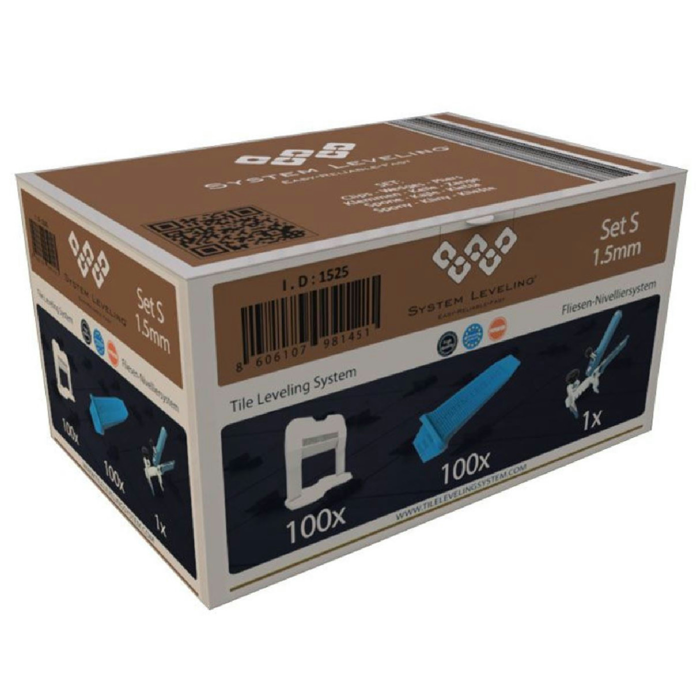 System Leveling Komplet 1,5mm(100 kajli + 100 spona + klešta)