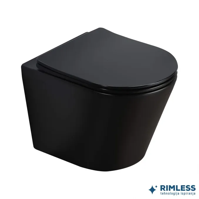 Minotti Konzolna wc šolja PURE compact rimless mat crna sa duroplast soft close wc daskom