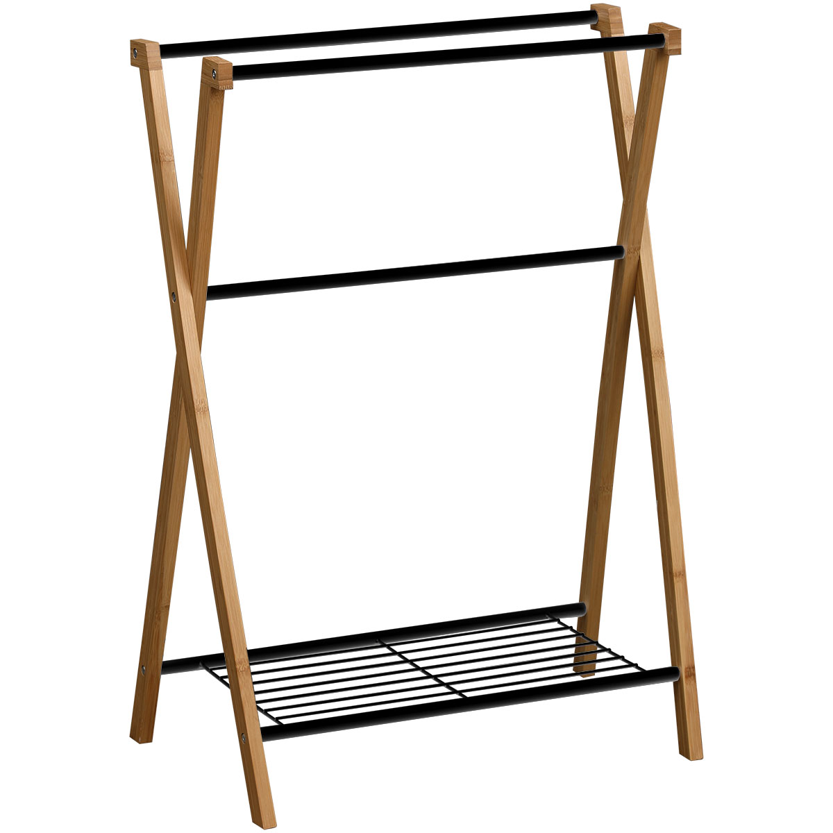 Tendance Držač peškira sa 3 prečke I 1 policom 86X605X37CM METAL/BAMBUS Crna