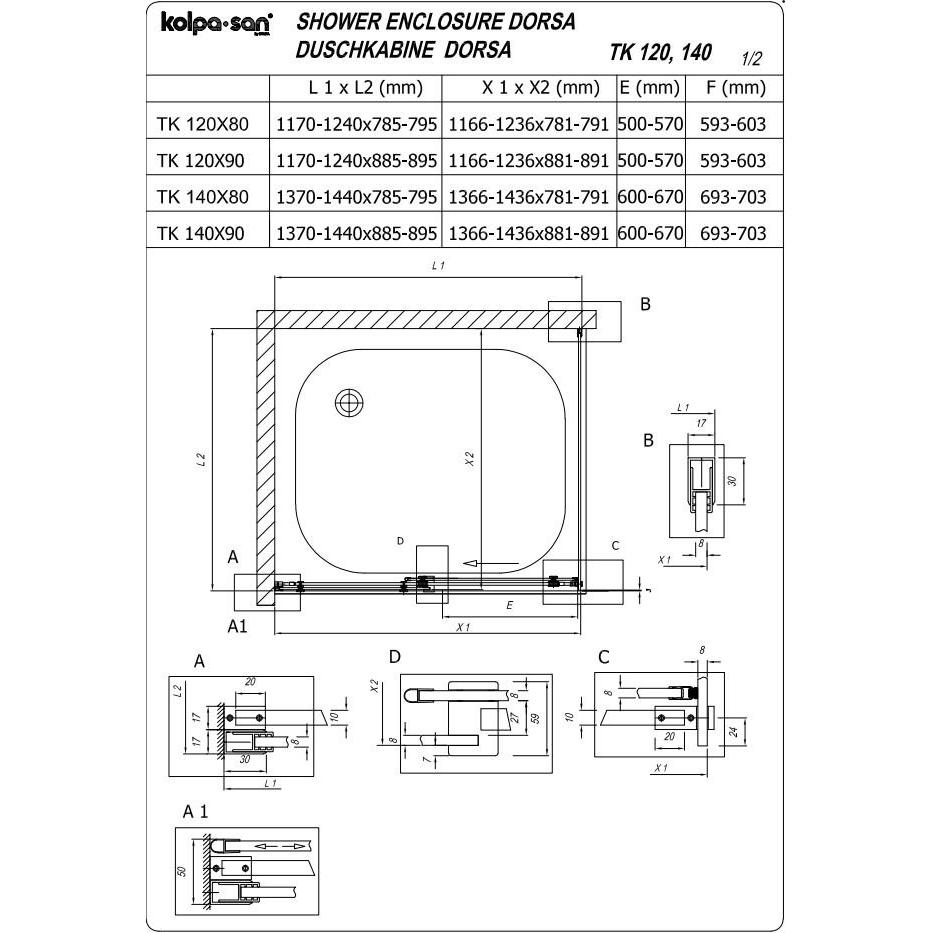 Kolpa TK DORSA UNI 120x80/K BRILL