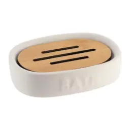 Tendance Posuda za sapun bath 12,5x9,5x3,2 cm keramika/bambus bela-bambus
