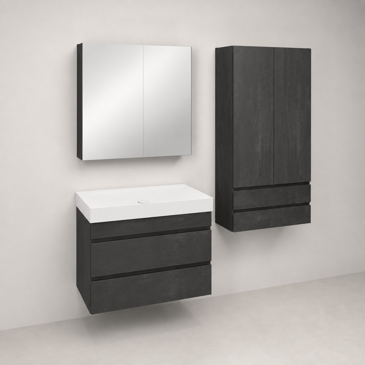 Kolpa San Naomi Set Delux 50cm Crna (Ormarić sa umivaonikom + Ogledalo/ormarić + Visoki ormarić)