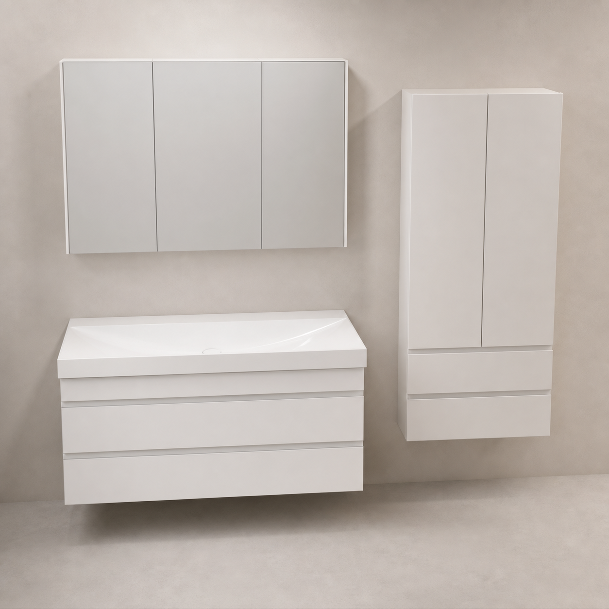 Kolpa San Naomi Set Delux 100cm Bela (Ormarić sa umivaonikom + Ogledalo/ormarić + Visoki ormarić)