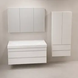 Kolpa San Naomi Set Delux 100cm Bela (Ormarić sa umivaonikom + Ogledalo/ormarić + Visoki ormarić)