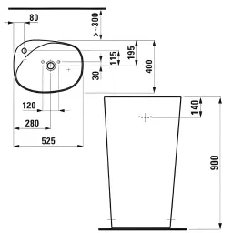 Laufen Palomba lavabo 525x400x900 8.1180.3.000.104.1