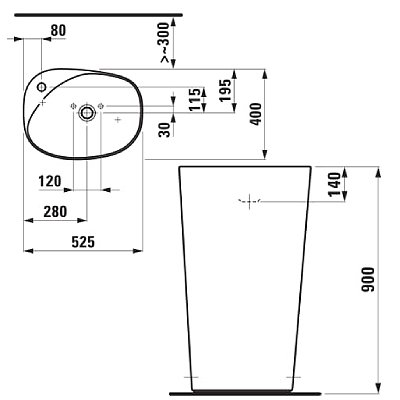 Laufen Palomba lavabo 525x400x900 8.1180.3.000.104.1