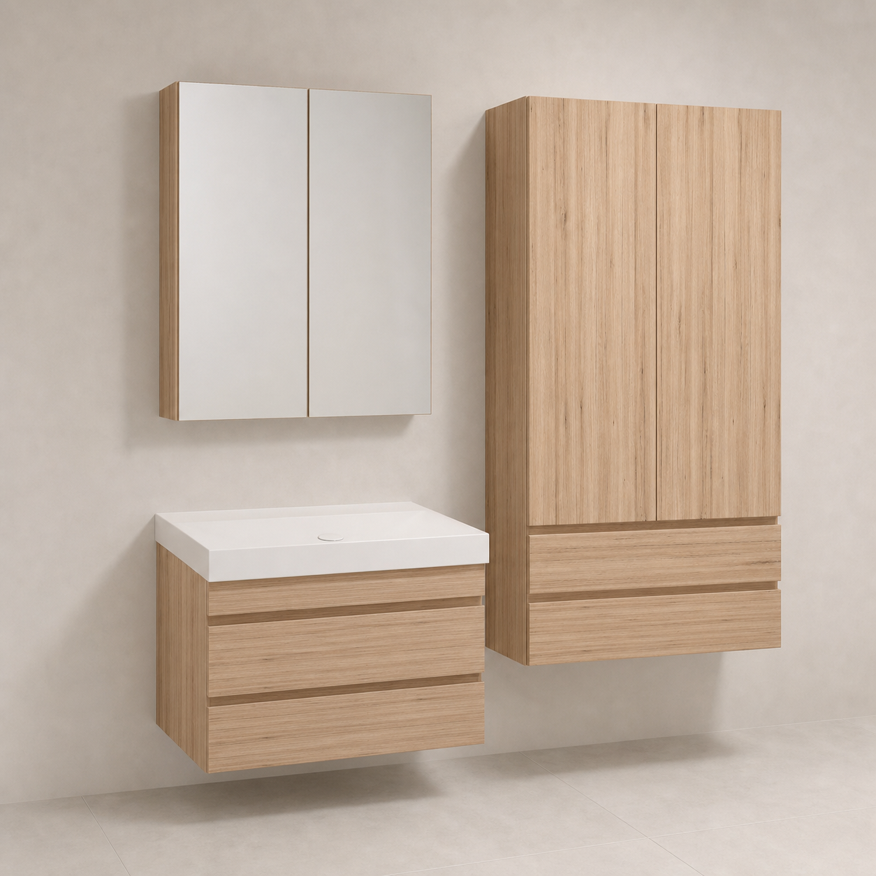 Kolpa San Naomi Set Delux 70cm Braon (Ormarić sa umivaonikom + Ogledalo/ormarić + Visoki ormarić)