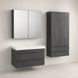 Kolpa San Naomi Set Delux 70cm Crna (Ormarić sa umivaonikom + Ogledalo/ormarić + Visoki ormarić)