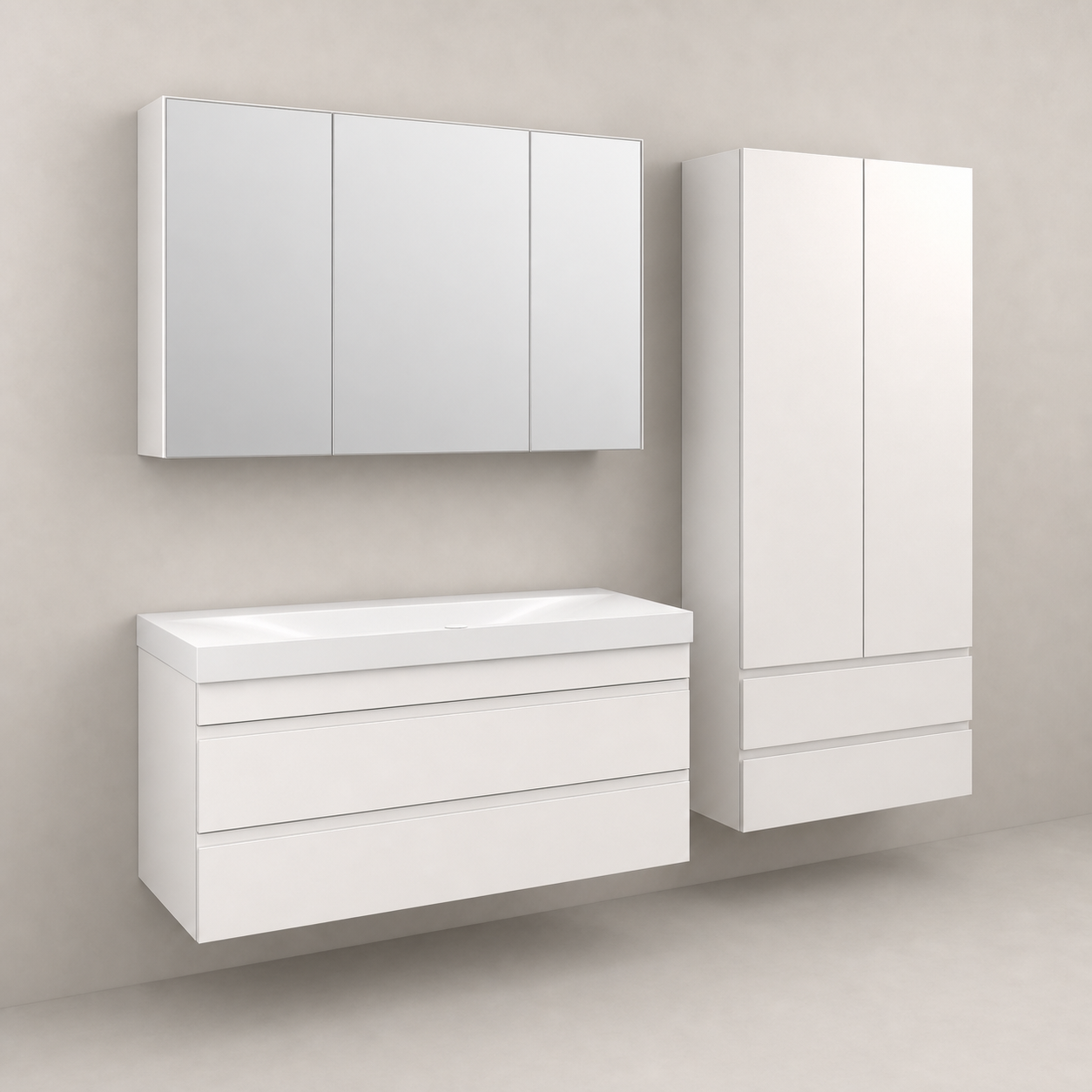 Kolpa San Naomi Set Delux 120cm Bela (Ormarić sa umivaonikom + Ogledalo/ormarić + Visoki ormarić)