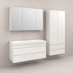 Kolpa San Naomi Set Delux 120cm Bela (Ormarić sa umivaonikom + Ogledalo/ormarić + Visoki ormarić)