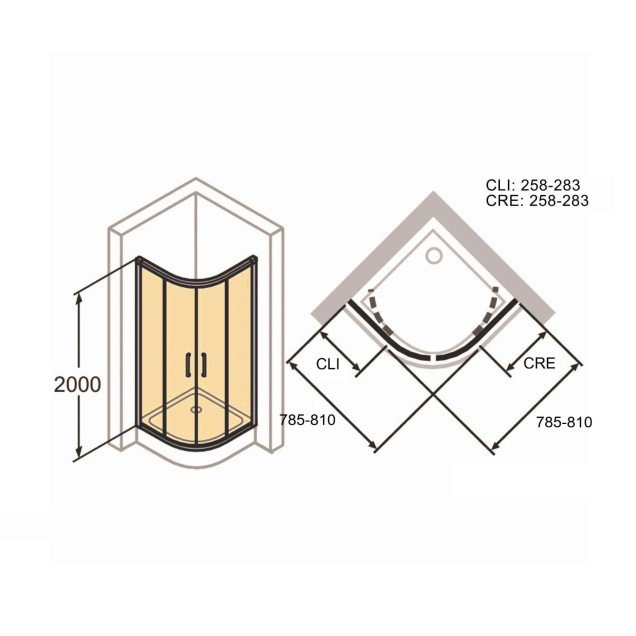 Huppe Classics 2 Tuš Kabina 80 Polukružna Prozirno Antiplak, Silver H=2M C20618.069.322