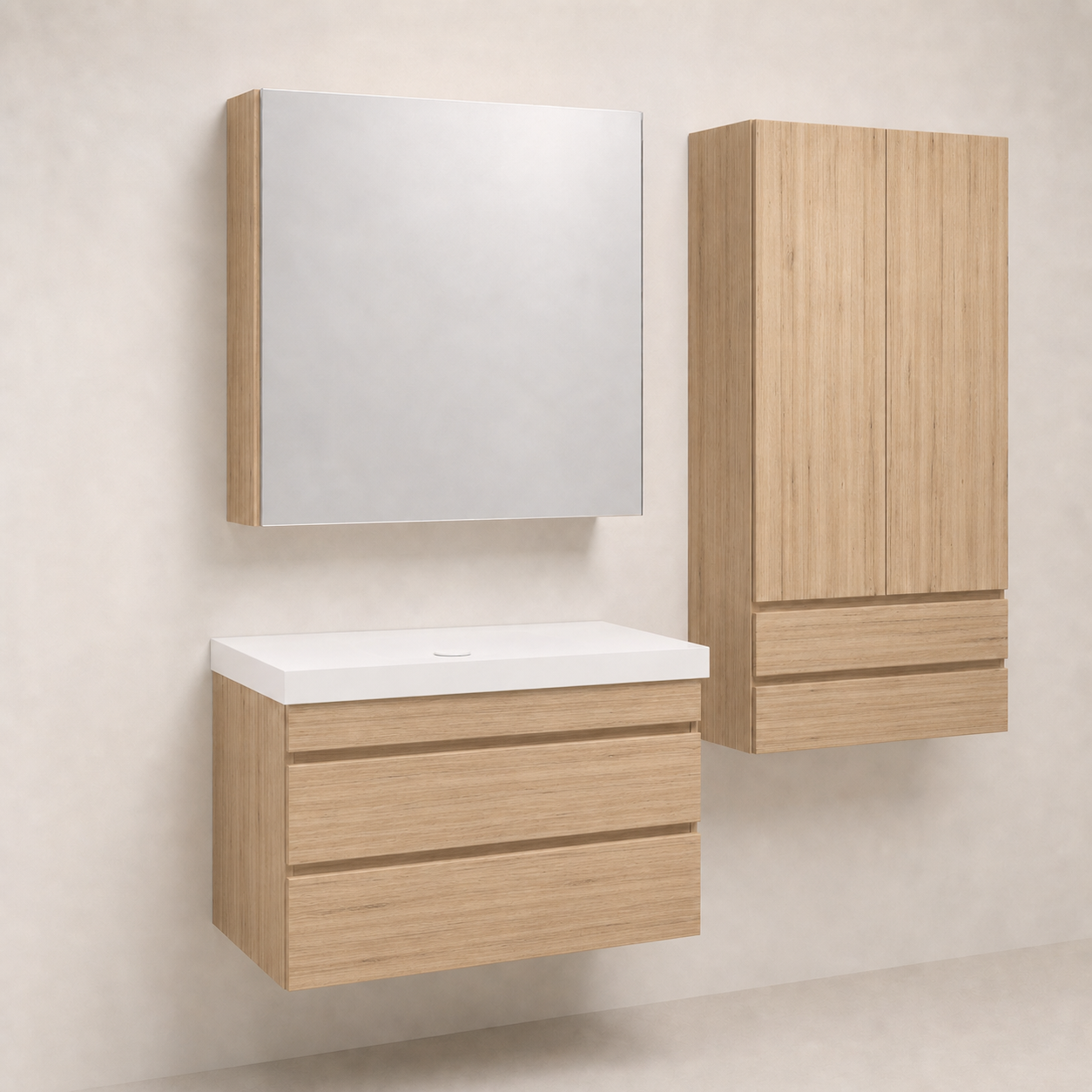 Kolpa San Naomi Set Delux 60cm Braon (Ormarić sa umivaonikom + Ogledalo/ormarić + Visoki ormarić)